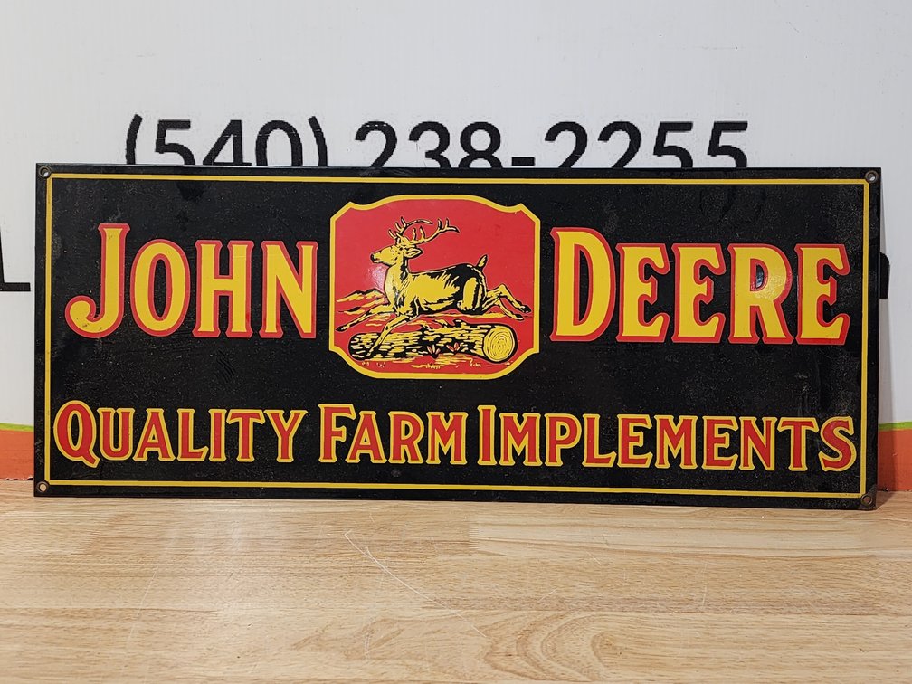 John Deere Quality Farm Implements Porcelain Sign Measures 22" x 9" 