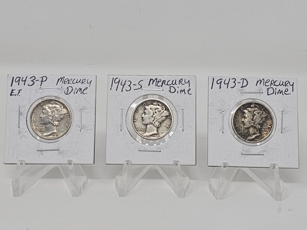 (3) Silver Mercury Dimes - 1943-P / 1943-S / 1943-D