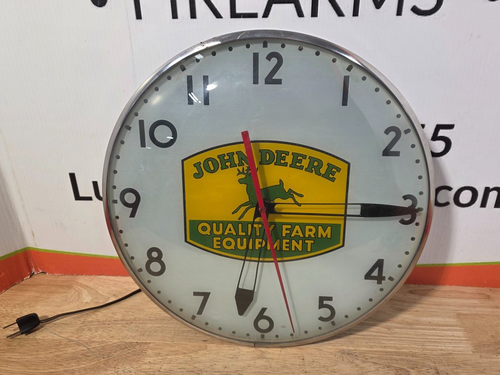 Vintage John Deere Advertising Clock - Powered on When Tested - Light Bulbs did Not Come on When Tested
