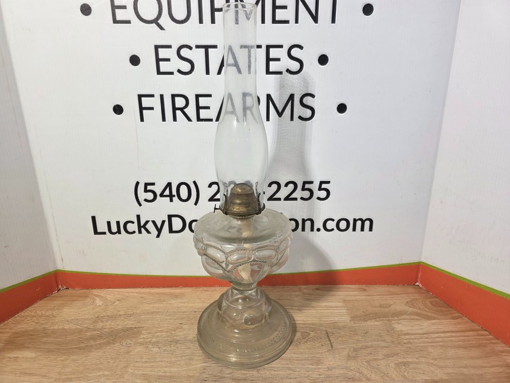 1880's Peanut Pattern Oil Lamp w/ Clear Glass Chimney
