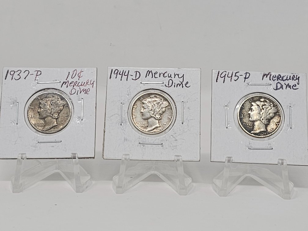 (3) Silver Mercury Dimes - 1937 / 1944-D / 1945