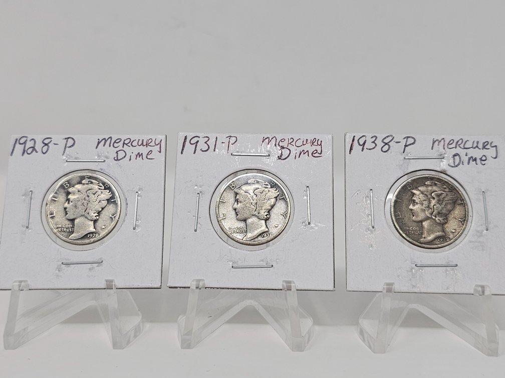 (3) Silver Mercury Dimes - 1928 / 1931 / 1938