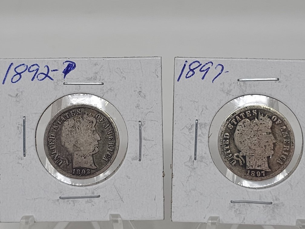 (2) Silver Barber Dimes - 1892 and 1897