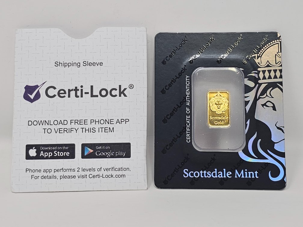 Scottsdale Mint 2-Gram .9999 Gold Bar - Serialized w/ Sleeve