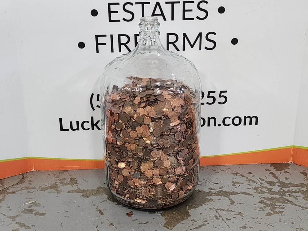 5 Gallon Glass Wine Jug Full Of Pennies 