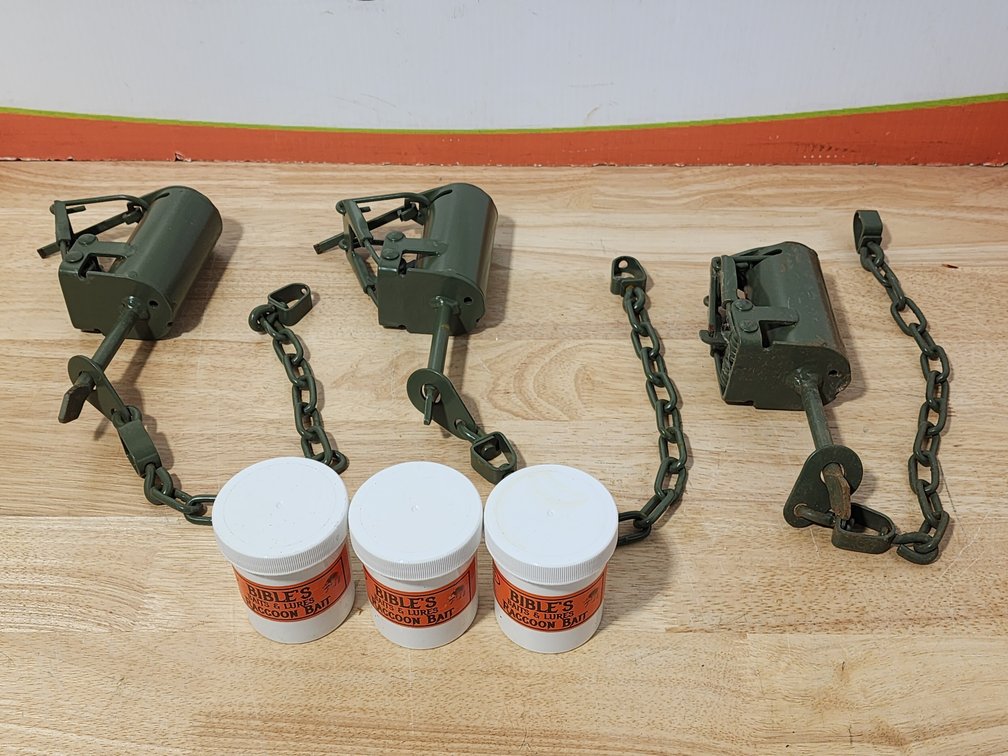 (3) Dog Proof Coon Traps w/ (3) Bibles Baits and Lures Racoon Bait 