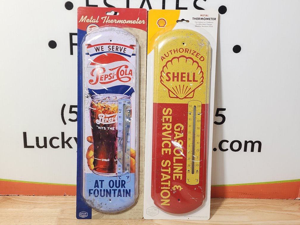 Pepsi Cola Metal Thermometer - Shell Gasoline Metal Thermometer 
