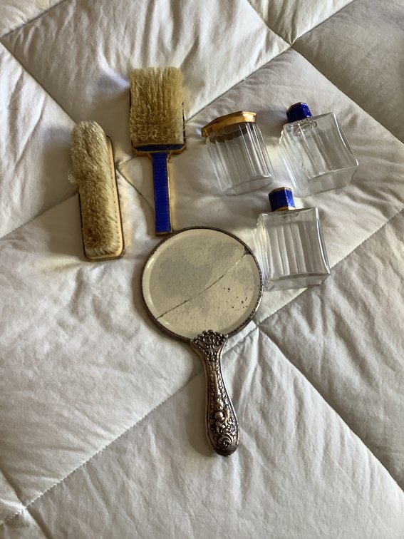 Antique Blue Enamel Vanity Set