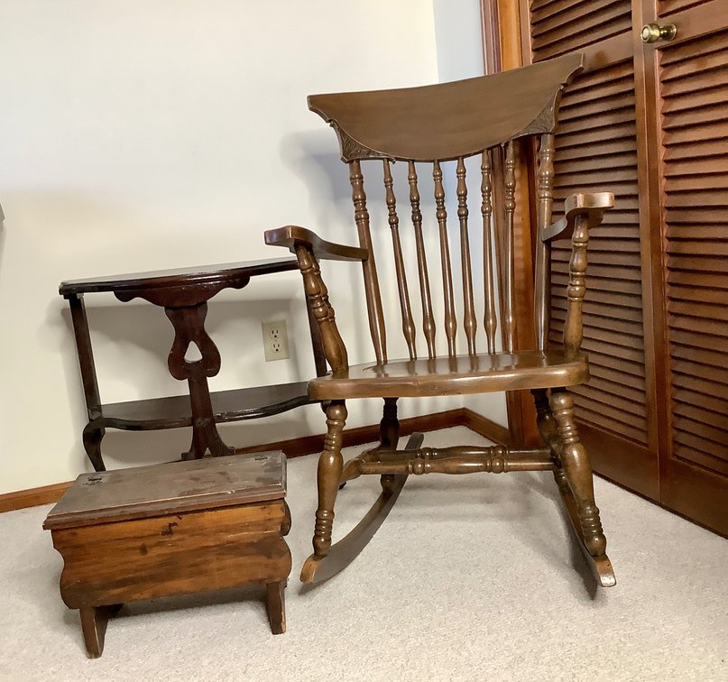 Rocking Chair, Side Table, Stool