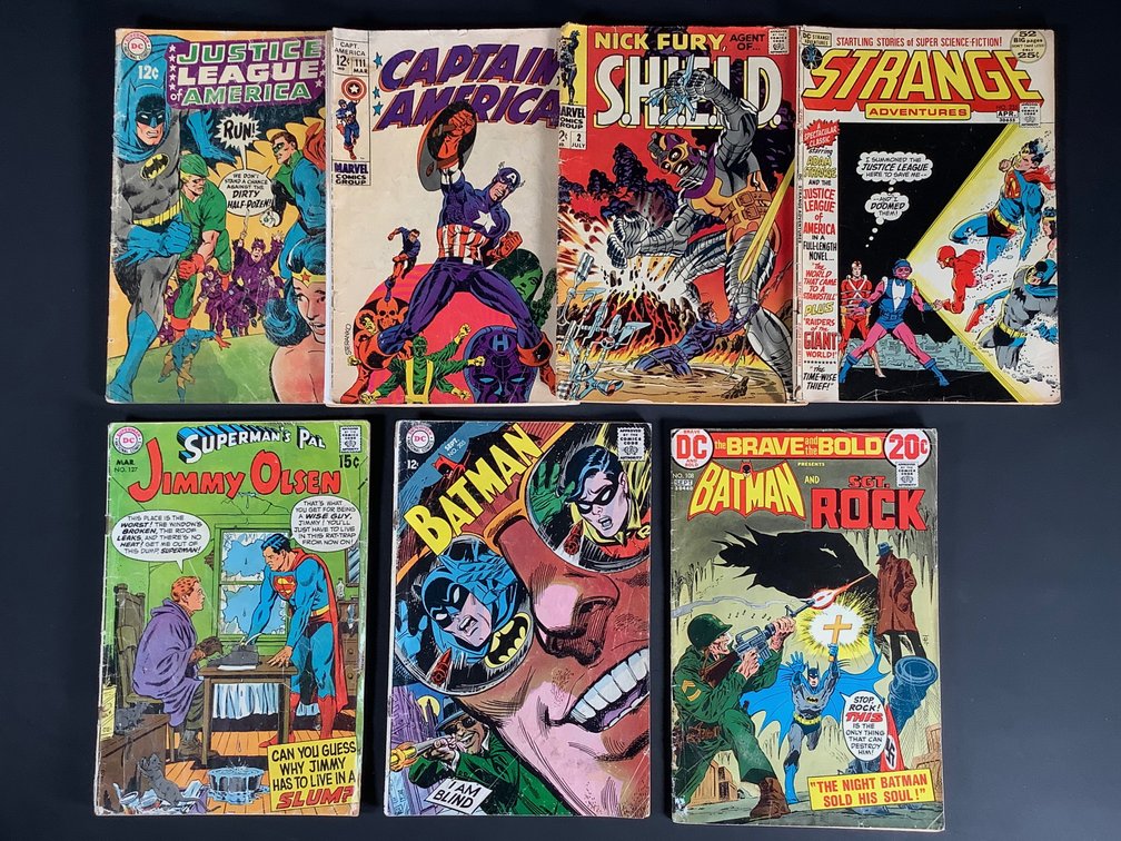 Vintage Marvel Nick Fury, Agent of S.H.I.E.L.D, DC Comics Strange Adventures, Superman's Pal Jimmy Olsen, Batman, Batman and Sgt. Rock, Justice League of America