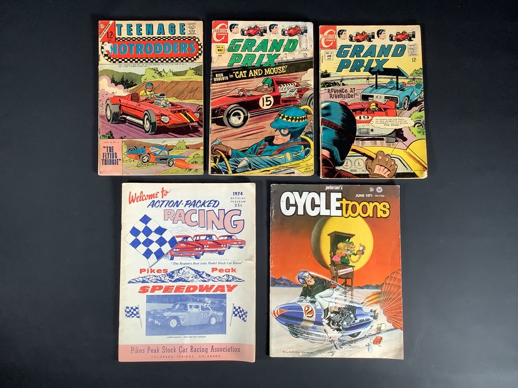 Vintage Charlton Comics Grand Prix, Teenage Hotrodders, Cycle Toons, and Pike's Peak Speedway Official Program 