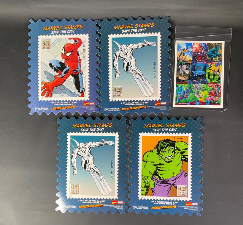 Marvel: USPS Marvel Promo Stamp Board/ Puzzle Pieces, #1-2, 4; X-Men Uncut Card Sheet: Ultra Fleer Premier Edition