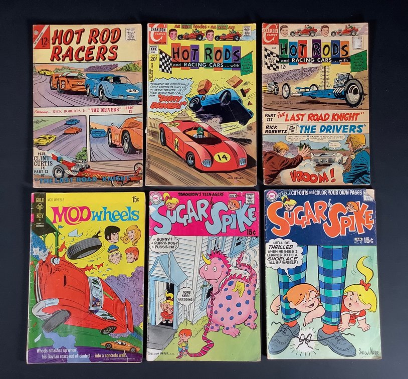 Vintage DC Superman Comics Sugar & Spike, Gold Key Mod Wheels, Charlton Comics Hot Rods and Racing Cars