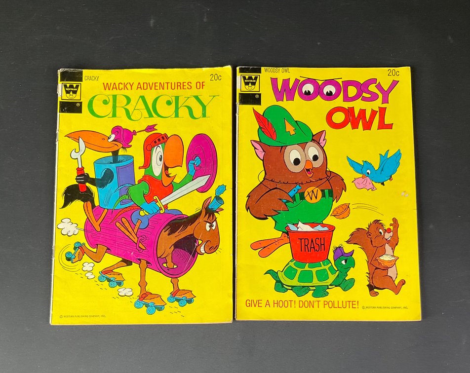 Vintage Whitman Woodsy Owl No. 1 and Whitman Wacky Adventures of Cracky 