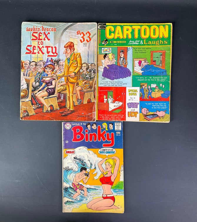 Vintage Adult Cartoons: Curtis Cartoon Laughs, DC Superman National Comics Binky and Seekin' Deacon Sex to Sexty 
