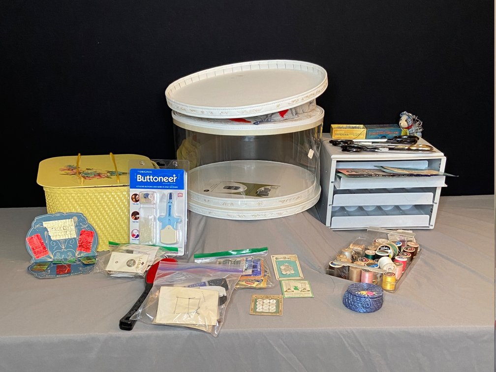 Vintage Sewing Supplies & Sears Hatboxes