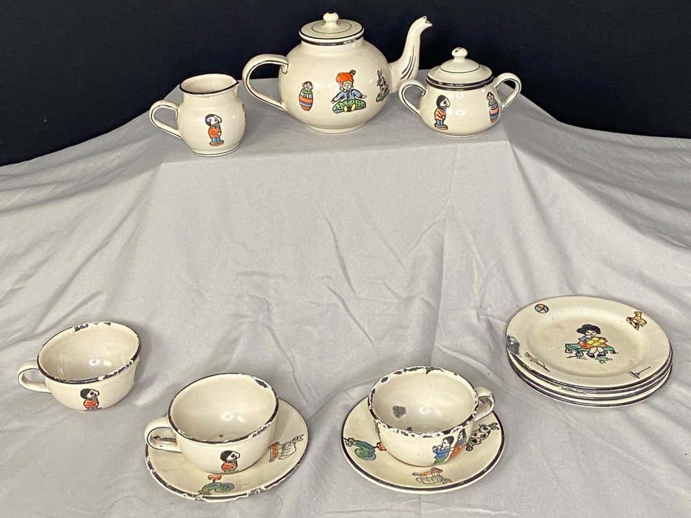 Vintage Child's Enameled Steel Toy Tea Set