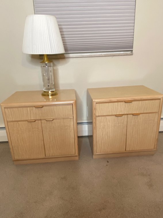 MCM Drexel Bedside Tables and Lead Crystal Lamp