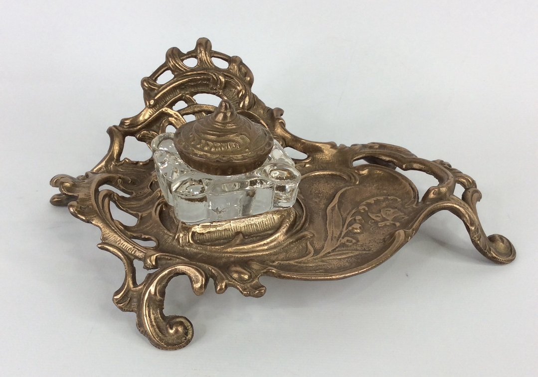Art Nouveau Brass Inkwell 