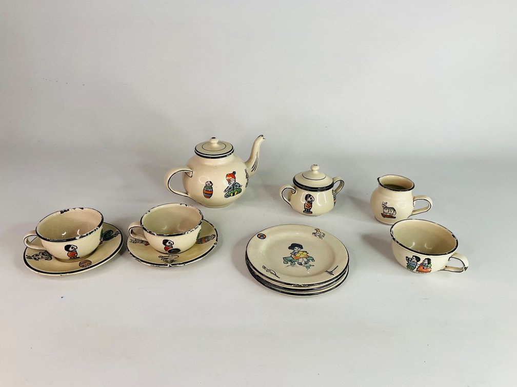 German Vintage Children's Enameled Steel Toy Tea Set
