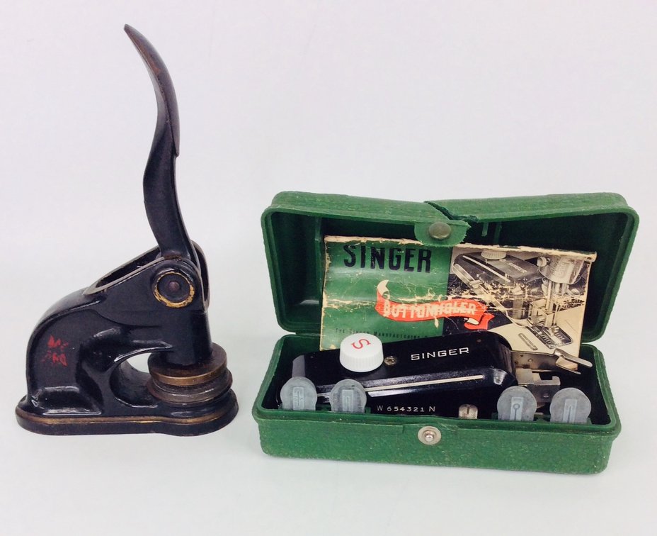 Vintage Singer Buttonholer and Alpha Kappa Kappa Metal Seal
