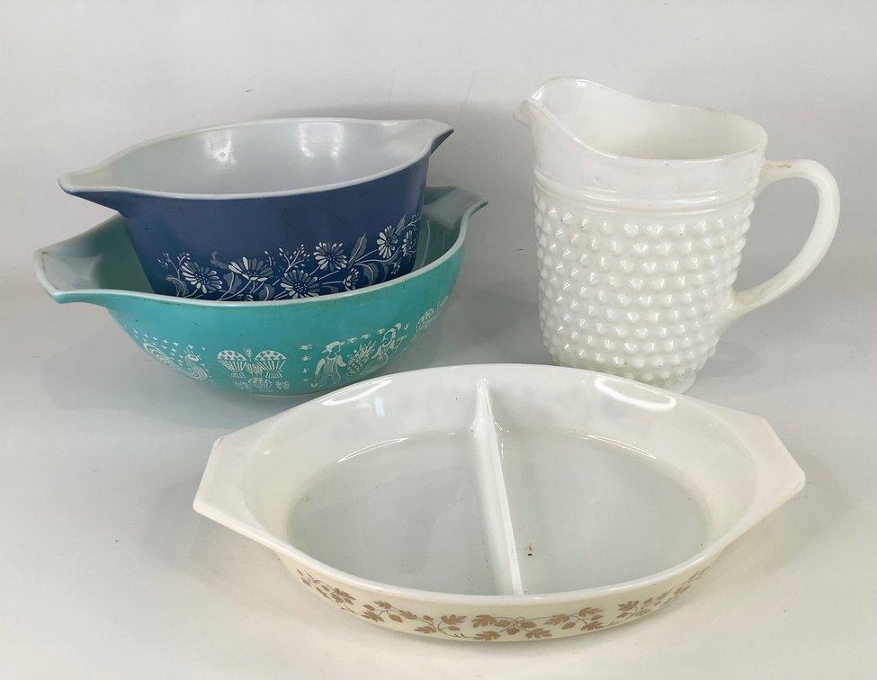 PYREX Dishes and Milk Glass Pitcher