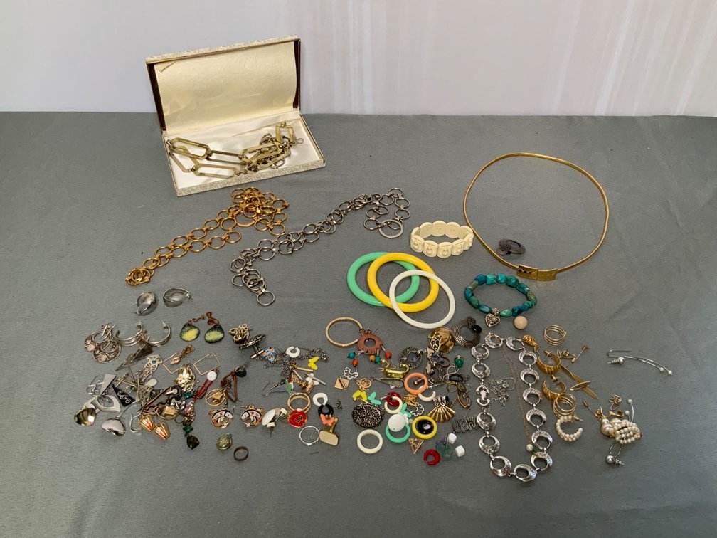 Vintage Necklace Box, Belts, Earrings, and More 