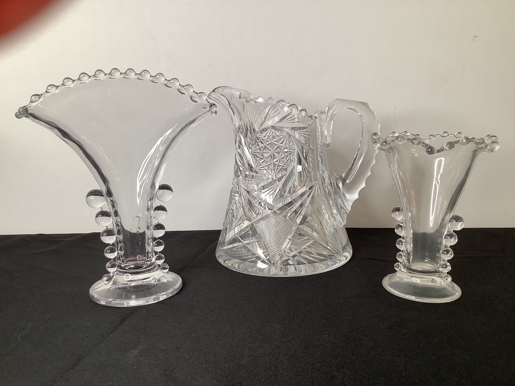 Imperial Candlewick Vases and Cut Glass Pitcher