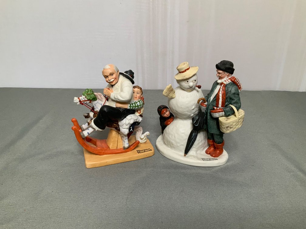 Danbury Mint Norman Rockwell "Granpa Snowman" and "Gramps at the Reins" Porcelain Figurines 