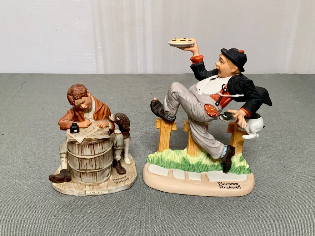 Danbury Mint Norman Rockwell "The Saturday Evening Post" and "Caught in the Act" Porcelain Figurines 