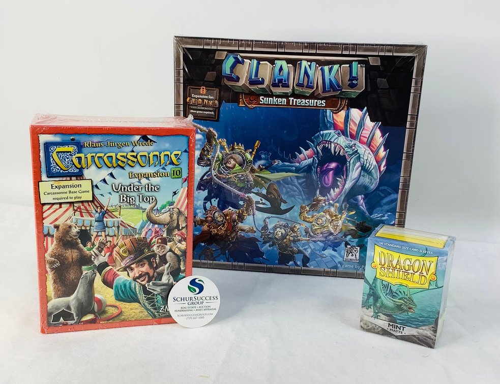 ZMan Games 'Carcassonne Under the Big Top' Expansion, Clank 'Sunken Treasures' Expansion Kit & Dragon Shield Mint Matte Card Sleeves