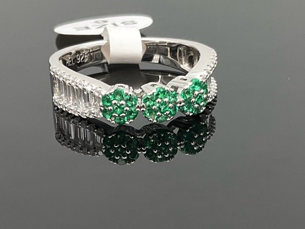 Green Moissanite Silver Ring