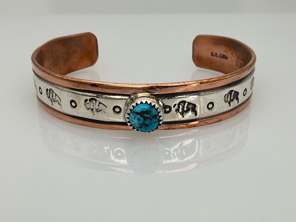 Copper and Silver Turquoise Bracelet