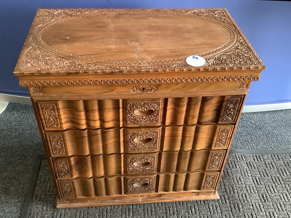 Carved Black Walnut Jewelry Case/Chest