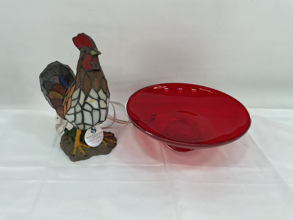Rooster Light & Red Glass Bowl