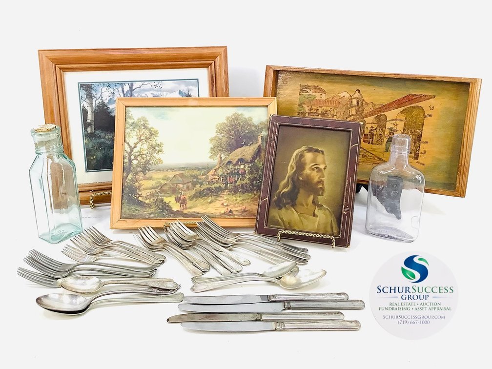 Silver Plate Flatware and Vintage Art