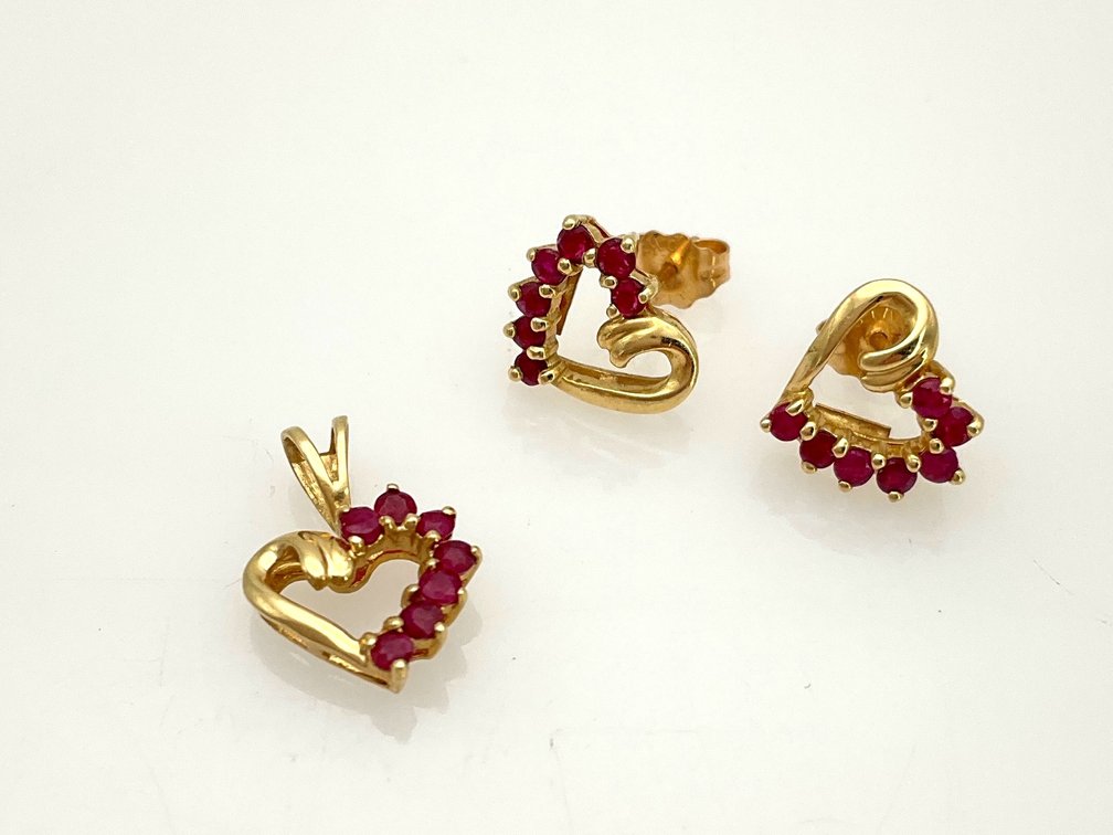 10K Gold Ruby Pendant and Earrings