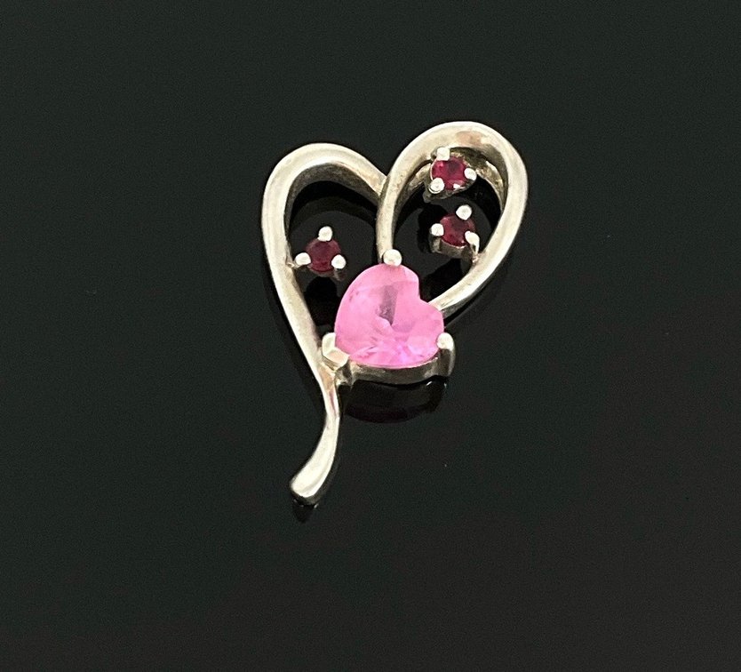 Sterling Silver Garnet and Spinel Heart Pendant