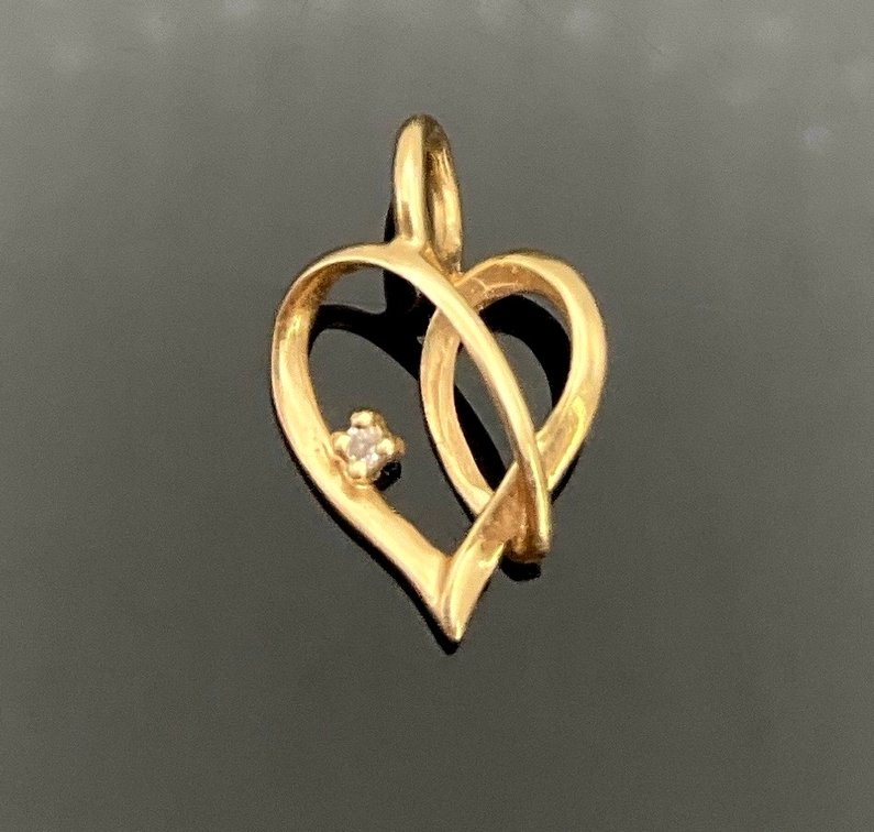 14K Gold Heart Pendant with Diamond Accent