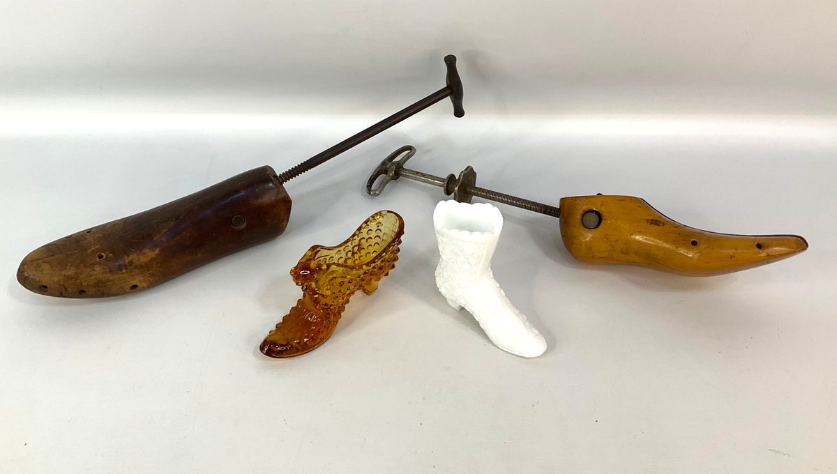 Vintage Shoe Forms and Glass Hobnail Shoes