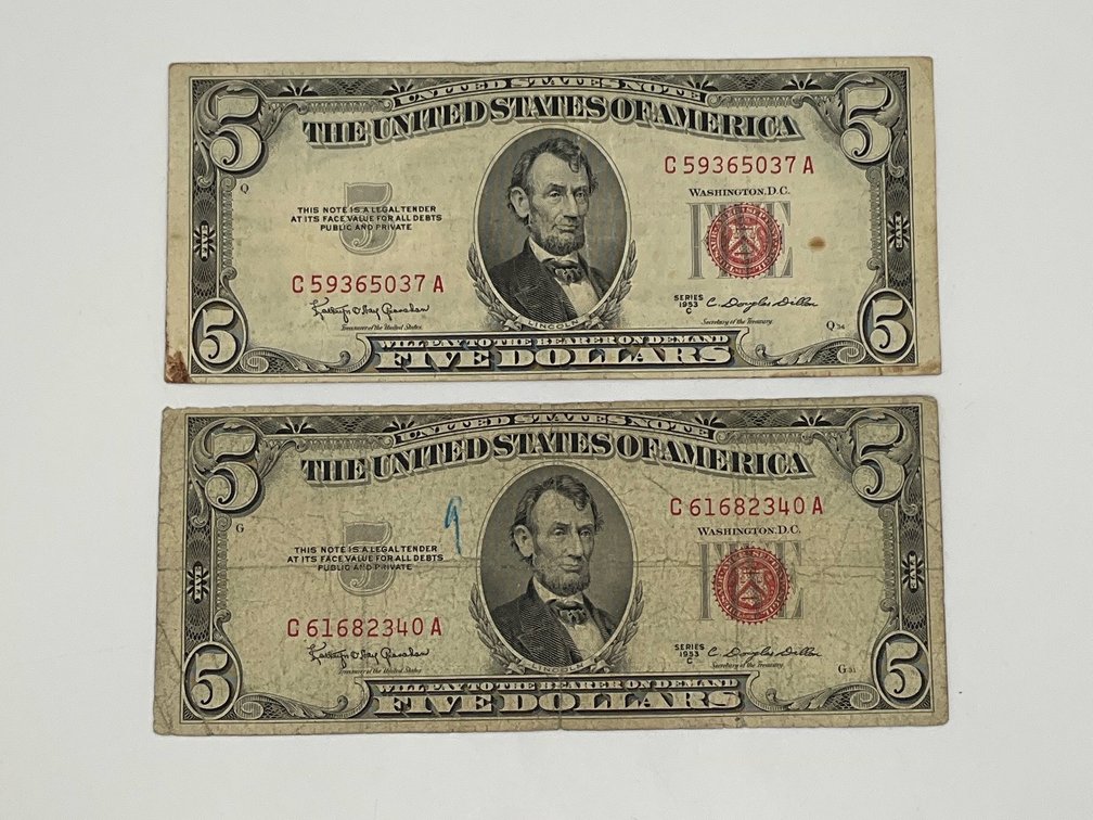 Two 1953 C $5 Legal Tender Notes