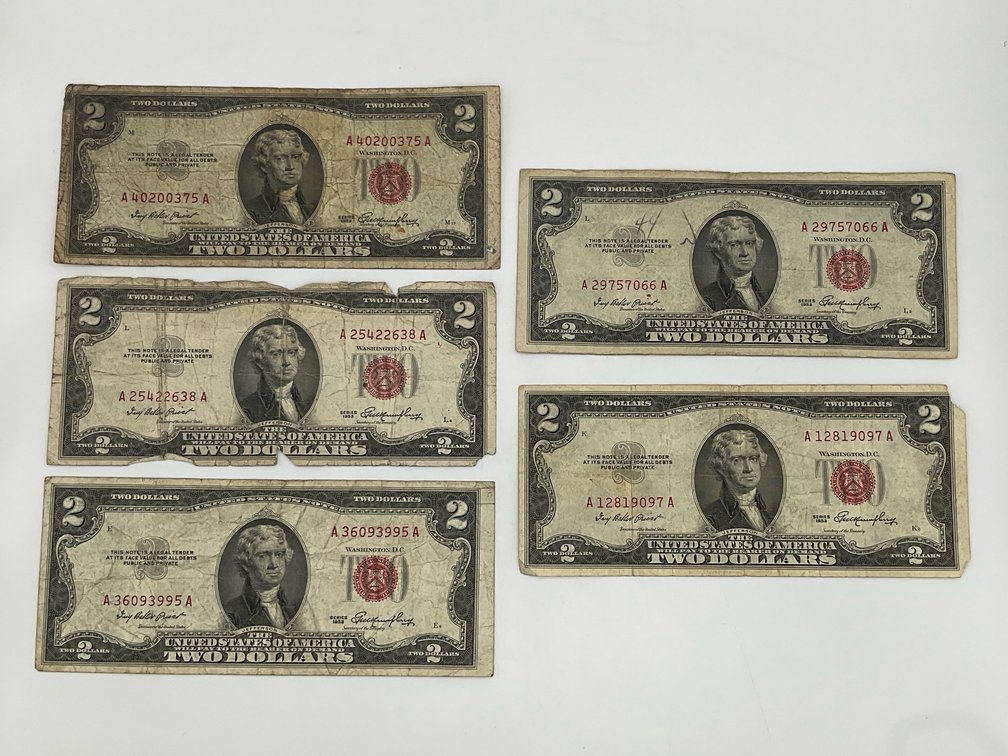 Five 1953 $2 Legal Tender Notes