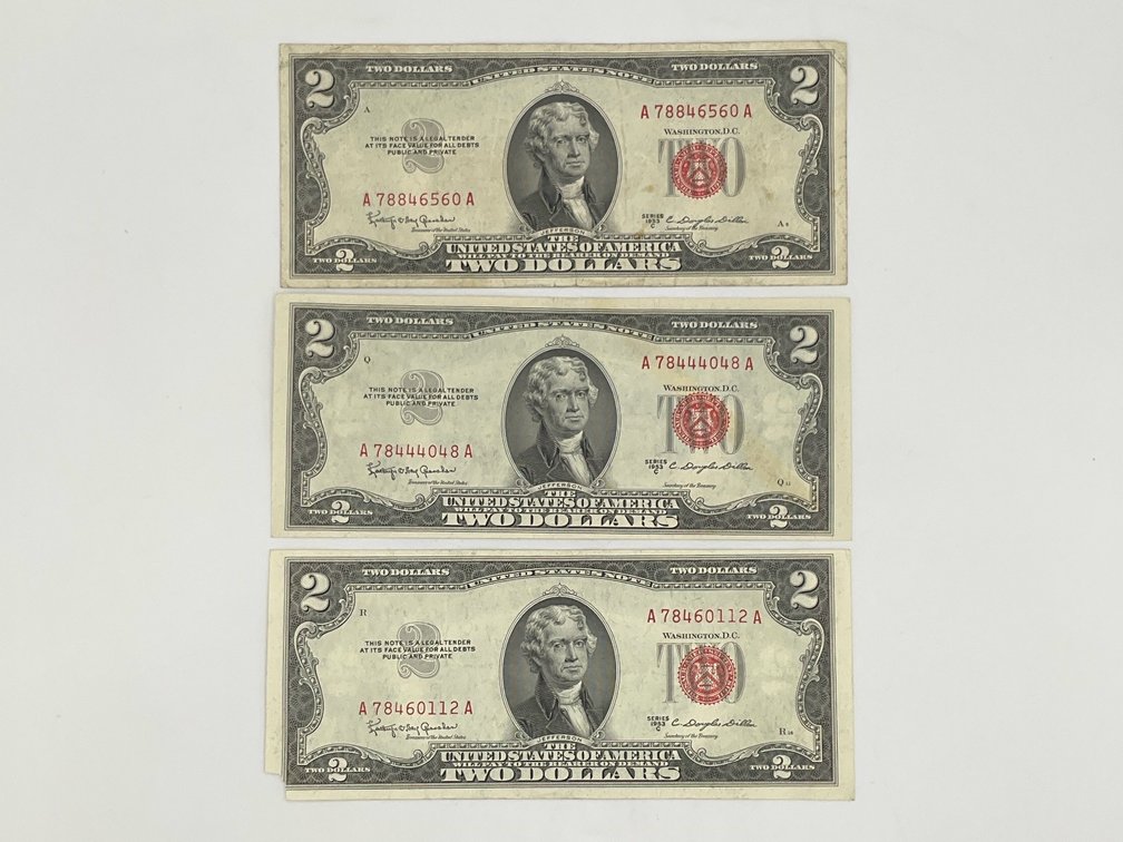 Three 1953 C $2 Legal Tender Notes