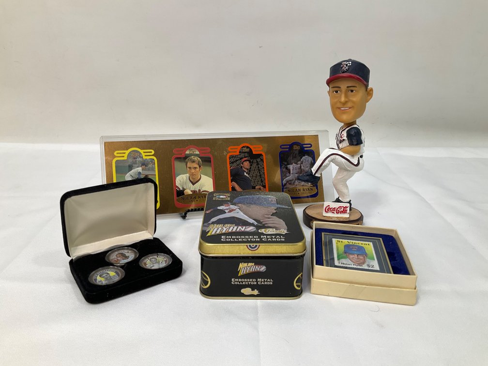 1993 Nolan Ryan 23kt gold leaf Four-Card Set, Nolan Ryan Bobblehead, and More