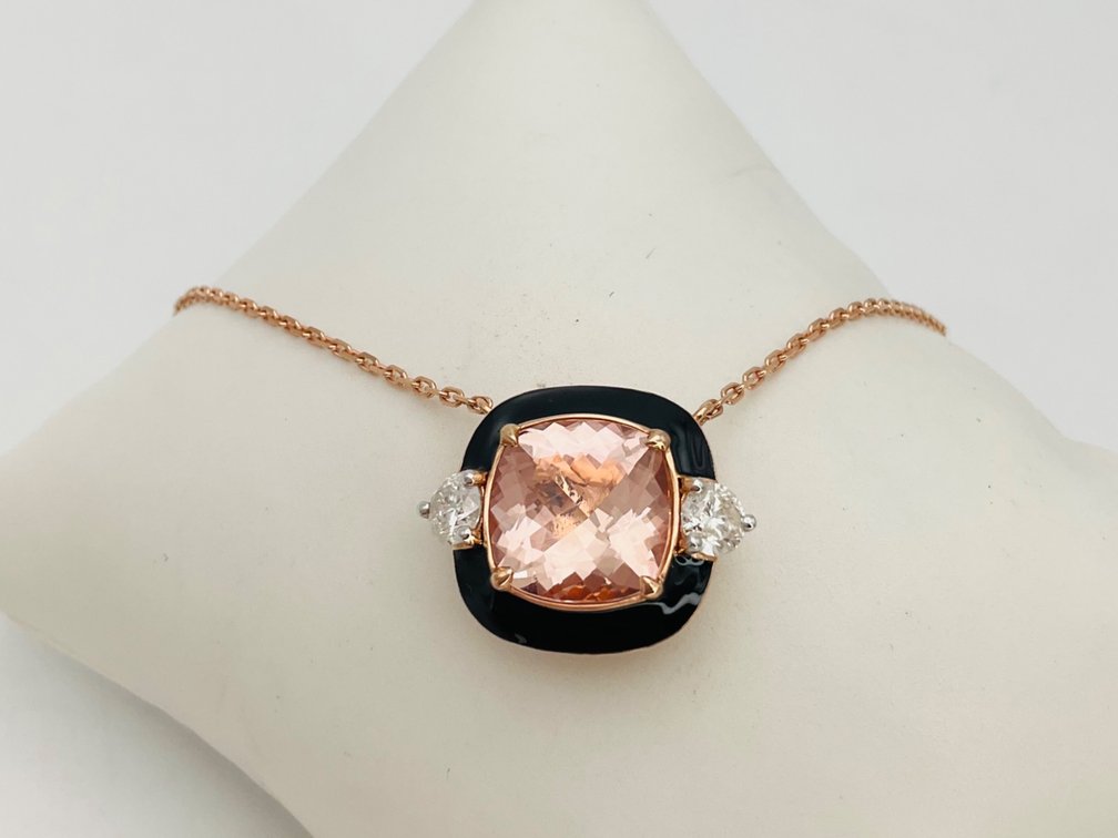 Morganite and Diamond Rose Gold Necklace
