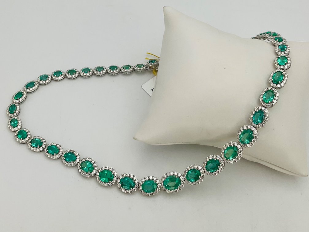 Platinum Emerald and Diamond Necklace