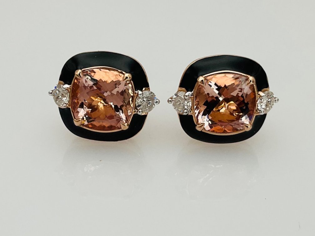 Peach Morganite and Diamond Earrings