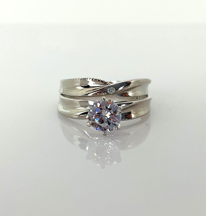 Rhodium Plated Silver CZ Ring Set