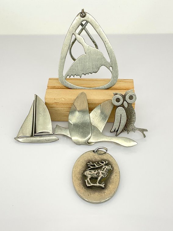 Silver Pins, Pendant and Keychain