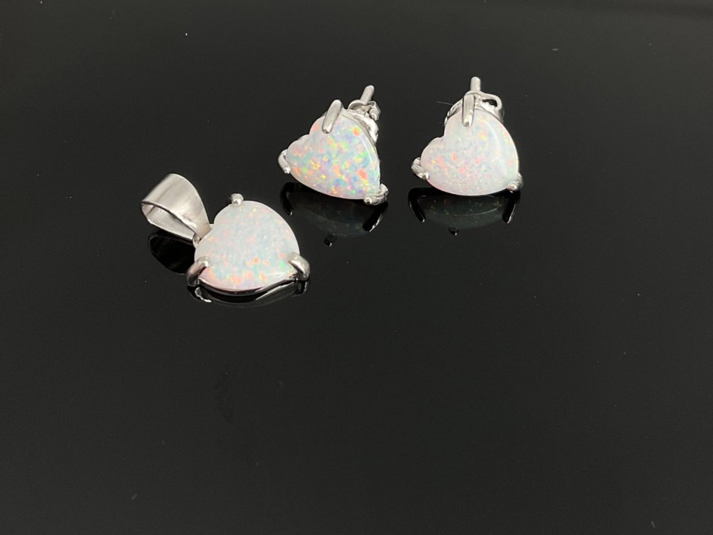Opal Heart Earrings and Pendant